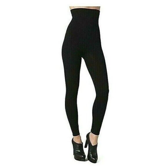 Spanx Womens Footless Tights Black Opaque Shaping Control High Waist Size D - Picture 1 of 7